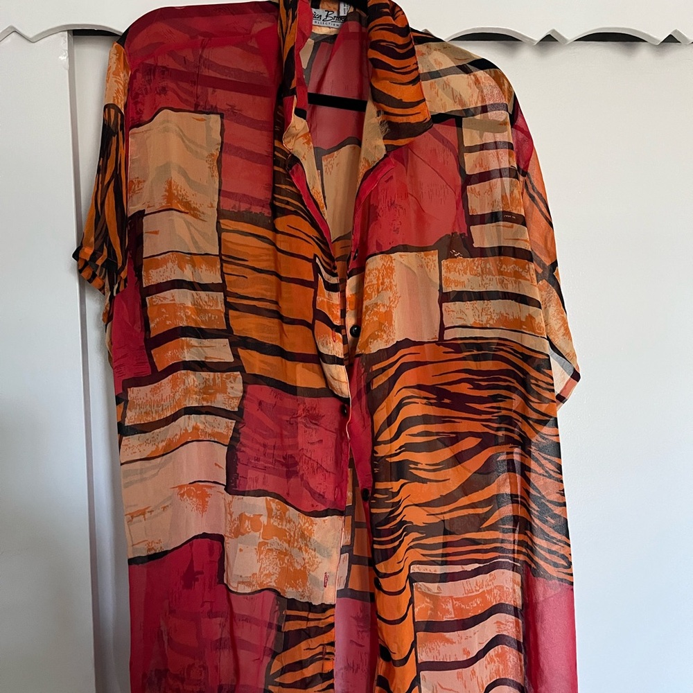 Vibrant Multicolor Sheer oversized button down or shirt dress